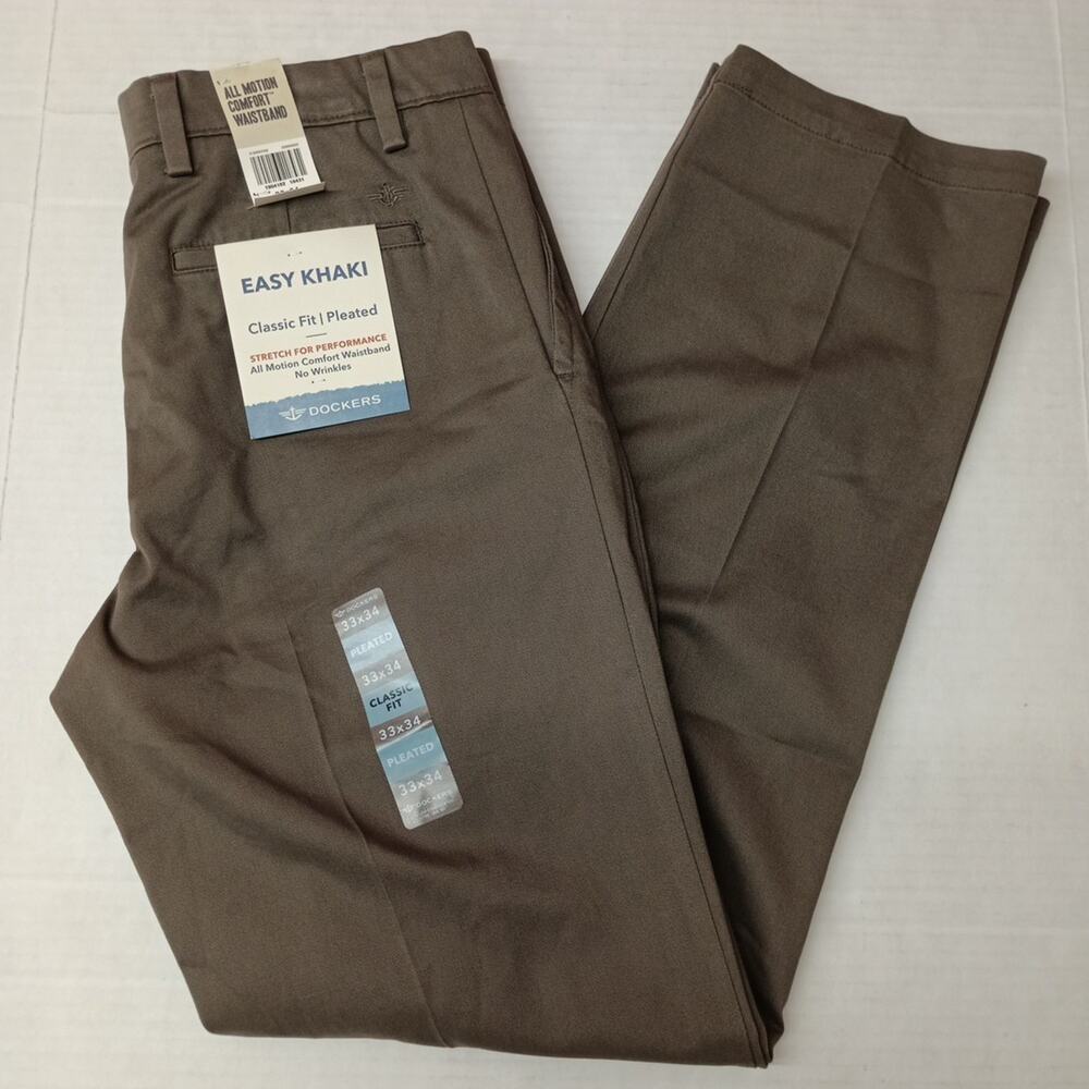 Dockers Easy Khakis Pants Men's 33x34 Gray Pleated Classic
